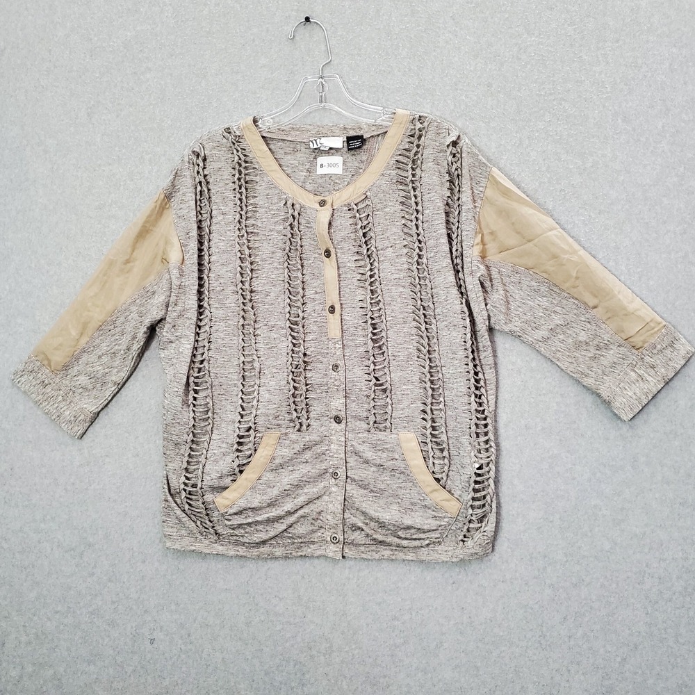 Miss Me Women Sweater M Gray Silk Cardigan Boho 3/4 Sleeve Open Back Kitschy
